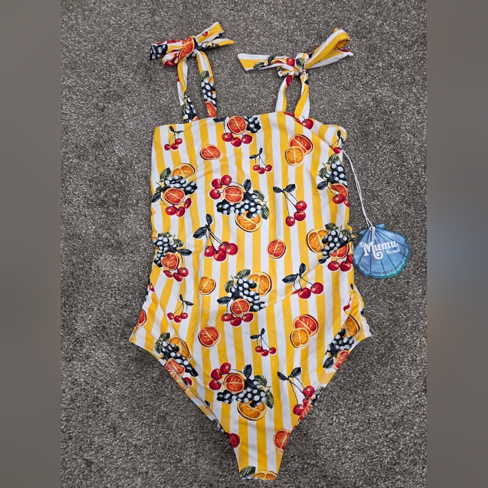 Show Me Your MuMu Woman's Yellow Fruit-Print One-Piece Swimsuit - Picture 2 of 2